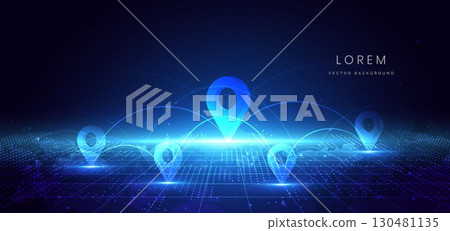 Scene glownig blue light with lighting effect and sparkle on dark blue background. 130481135