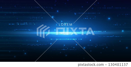 Futuristic glowing lines neon blue light ray on dark blue background with square pattern digital element. 130481137
