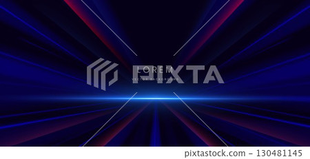 Futuristic glowing blue and red neon light ray with speed motion moving on dark blue background. 130481145