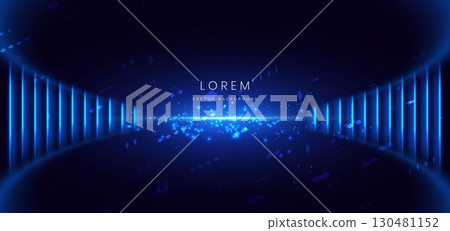 Abstract futuristic blue lighting ray with effec sparkle on dark blue background. Abstract futuristic blue lighting ray with effec sparkle on dark blue background. 130481152