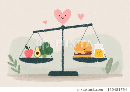 Healthy vs Unhealthy Food Balance Concept 130481764