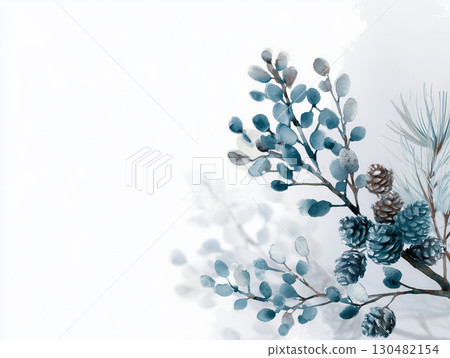 Elegant background design with pale blue and grey leaves and flowers 130482154