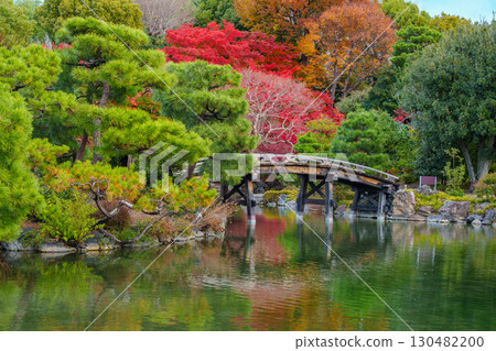 Snow snow bridge of Kyoto Ryozoen-zu-moki pond 130482200