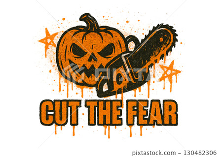 Halloween pumpkin with grunge style graphic and text, perfect for spooky themes. Isolated on transparent background 130482306