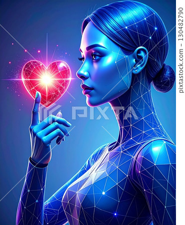 A woman with glowing heart shape object, showing care and innovative A woman with glowing heart shape object, showing care and innovative 130482790