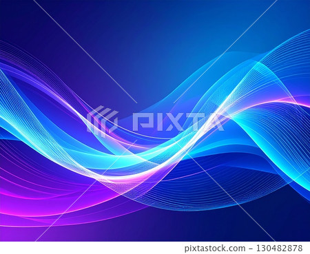 Abstract flowing lines in vibrant colors create a dynamic and modern composition. The luminous waves evoke a sense of energy and movement. 130482878