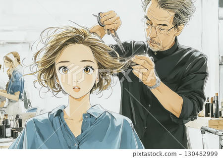 美優系列：在美容院剪頭髮的女人 130482999