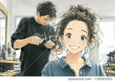 美優系列：在美容院剪頭髮的女人 130483003