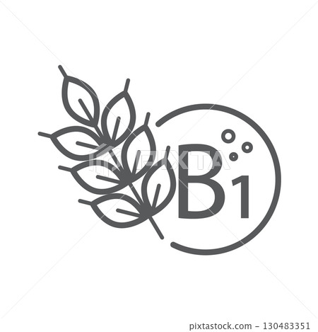 Vitamin B1 Icon with Wheat, Monochromatic Outline Design, Ideal for Nutritional and Educational Applications 130483351