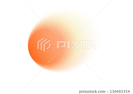 Abstract composition featuring a soft gradient sphere with orange tones transitioning to yellow, on a white background. Ideal for modern design projects, digital art, or presentation backgrounds. 130483354