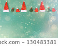 Festive Christmas background. Red Santa Claus hats with Defocused Lights, abstract Christmas background. Christmas, winter, new year concept. Gold light bokeh for holiday lights background 130483381