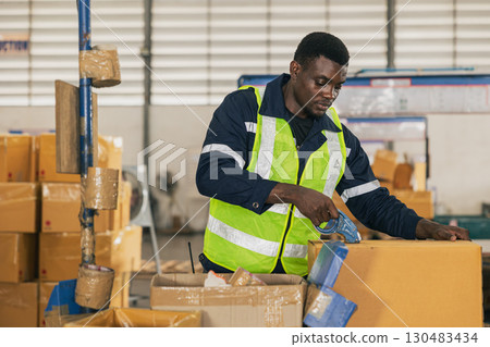 african black male tape close goods box, logistic shipping packing seal product box to shipping african black male tape close goods box, logistic shipping packing seal product box to shipping 130483434