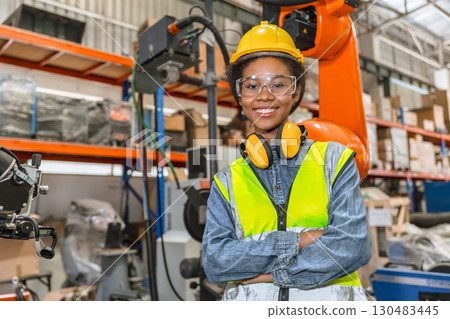 professional engineer, robotic technician work in modern factory industrial robot welding arm machine control operator professional engineer, robotic technician work in modern factory industrial robot welding arm machine control operator 130483445