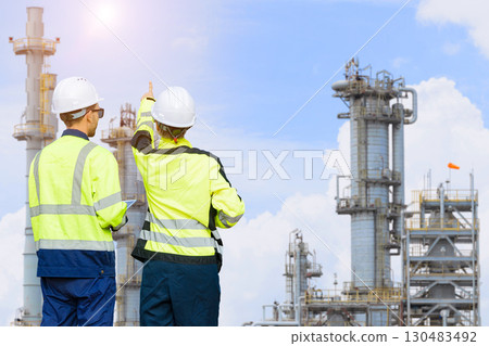 Refinery Engineer Team working at petroleum plant, Oil and gas fossil energy business industry development. 130483492