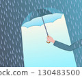 Hand with umbrella under rain dry space beneath. 130483500