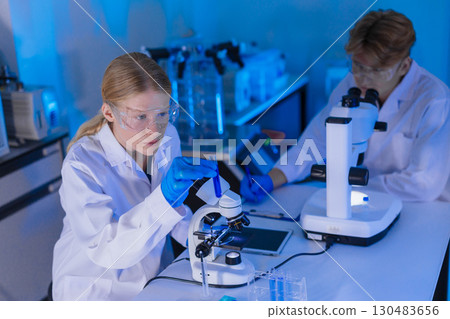 Science research laboratory, Scientist doctor work in science lab with science equipment microscope 130483656