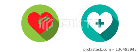 Long shadow with Contrasting Heart Icons Healthy vs. Unhealthy Heart Representation. 130483943