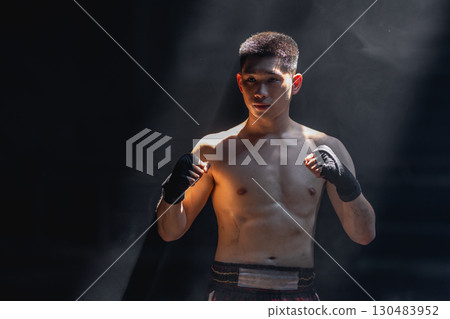 Thai boxing, Portrait muay thai fighter, Young man boxer, kick boxing male ,Asian martial arts 130483952