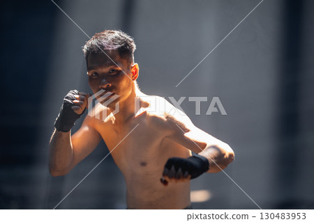 Thai boxing, Portrait muay thai fighter, Young man boxer, kick boxing male ,Asian martial arts 130483953