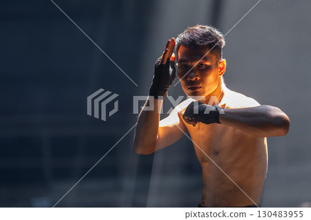 Thai boxing, Portrait muay thai fighter, Young man boxer, kick boxing male ,Asian martial arts 130483955