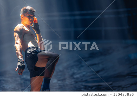 Thai boxing, Portrait muay thai fighter, Young man boxer, kick boxing male ,Asian martial arts Thai boxing, Portrait muay thai fighter, Young man boxer, kick boxing male ,Asian martial arts 130483956