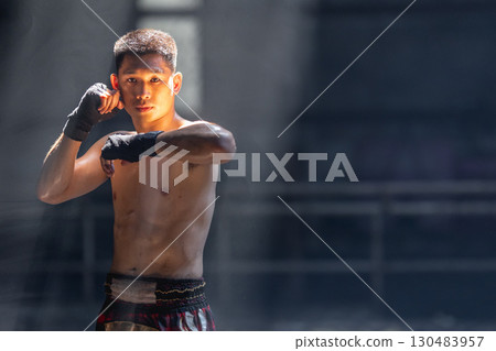 Thai boxing, Portrait muay thai fighter, Young man boxer, kick boxing male ,Asian martial arts Thai boxing, Portrait muay thai fighter, Young man boxer, kick boxing male ,Asian martial arts 130483957