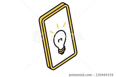 Online learning, simple isometric line drawing illustration of smartphone and ideas and inspiration 130484159