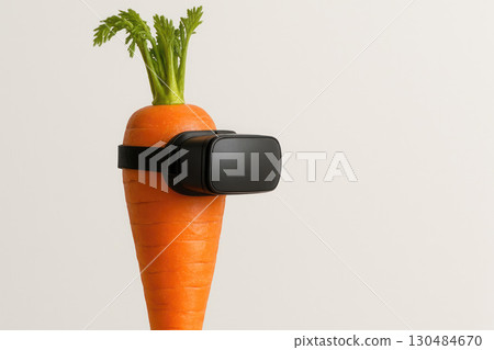 Carrots in virtual reality on a light background. Space for text. Carrots in virtual reality on a light background. Space for text. 130484670