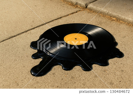 The record melted on the hot asphalt under the sun. The record melted on the hot asphalt under the sun. 130484672