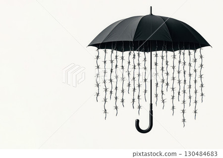 Umbrella with spikes instead of rain on a white background. Space for text. 130484683