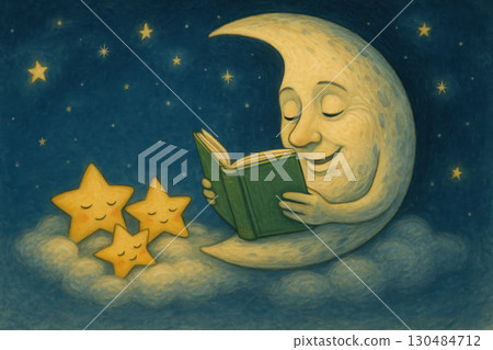The moon reads a book to the stars before going to bed. The moon reads a book to the stars before going to bed. 130484712