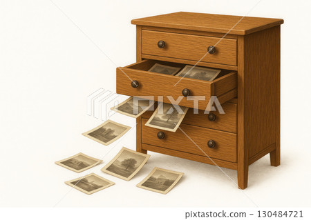 A chest of drawers full of old photos. Space for text. A chest of drawers full of old photos. Space for text. 130484721