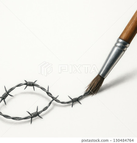 The brush draws barbed wire on a white background, limiting creativity. 130484764