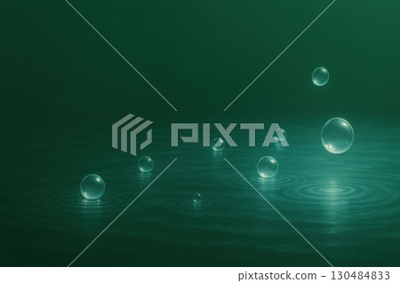 Transparent drops of water hovered over the smooth surface. 130484833