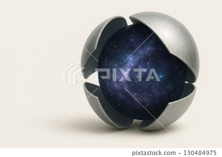 A metal shell that hides the universe inside. Space for text. 130484975