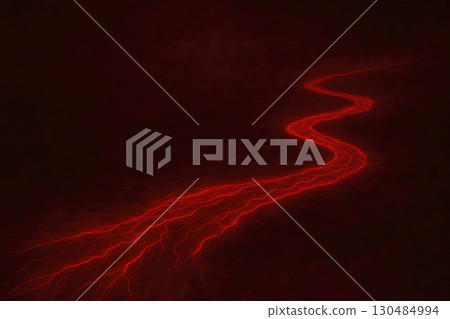A glowing red stream on a black background, like energy or a river of lava. 130484994