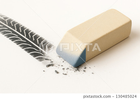 The eraser erases the trace of a car tire. The eraser erases the trace of a car tire. 130485024
