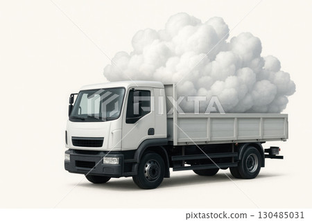 A truck transports clouds like cargo. Space for text. 130485031