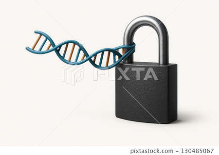 A lock with a DNA arc on a white background. 130485067