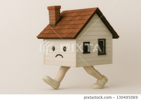 The sad house goes away on its own feet. 130485069