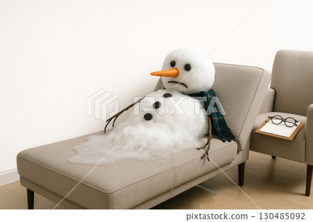 The melted snowman lies on the therapist's couch. 130485092