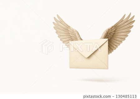 Envelope with angel wings. Space for text. Envelope with angel wings. Space for text. 130485113