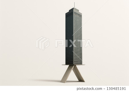 A skyscraper on a fragile stand, instability, the concept of risk. 130485191