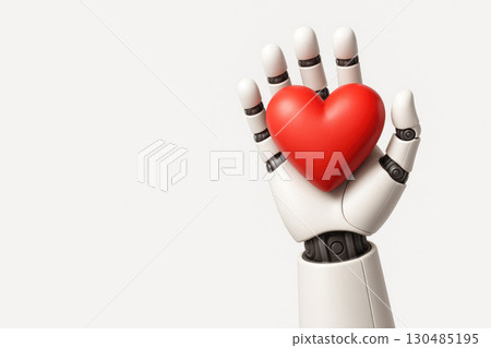 Robot holding a red heart, isolated on a white background. Space for text. Robot holding a red heart, isolated on a white background. Space for text. 130485195