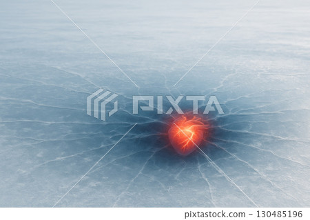 A burning heart under the ice. Space for text. 130485196