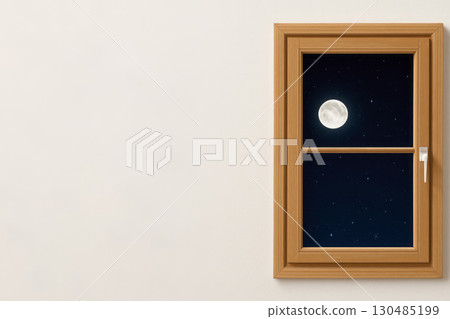 A window overlooking the moon and stars. Space for text. 130485199