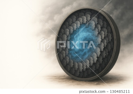 A smoky wheel of human faces. Space for text. 130485211