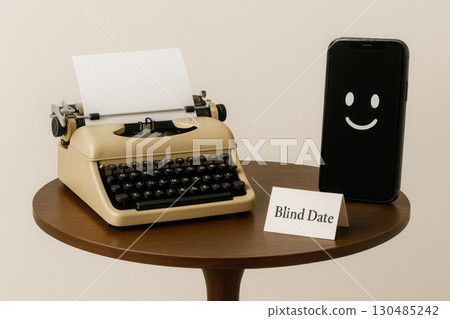Typewriter and smartphone on a blind date. Typewriter and smartphone on a blind date. 130485242