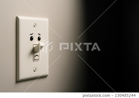 The sad switch is afraid of the dark. Space for text. 130485244