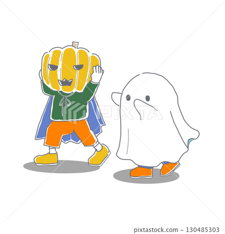 穿著萬聖節服裝的孩子們的插圖 130485303